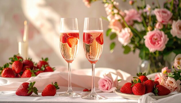 Romantic strawberry champagne summer party