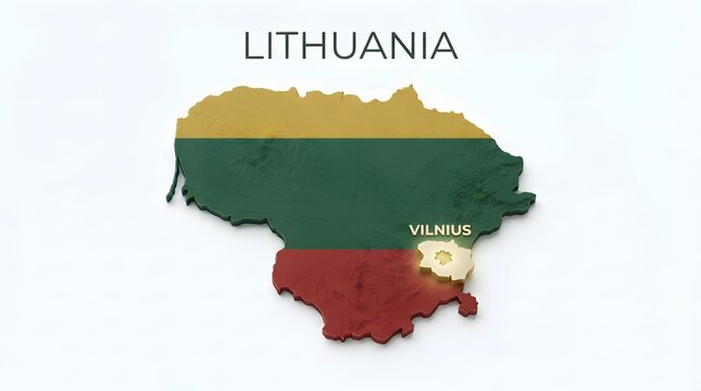 3d map of lithuania with national flag colors and capital city vilnius highlighted on the map