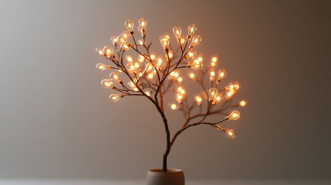Glowing Light Bulb Tree Symbolizing Idea and Innovation