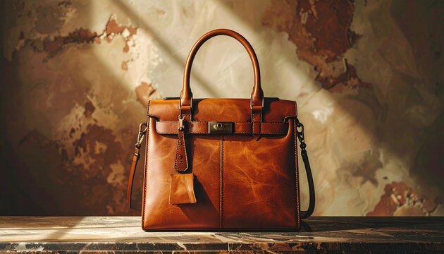 Premium leather handbag business concept with sophisticated background