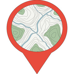Pin location and topographic map contour and geographical terrain line illustration set for office environment design wall mural and spatial signage vector © Setarr