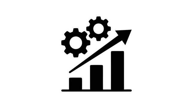 Vector illustration of business growth icon with gears and bar chart on a transparent background