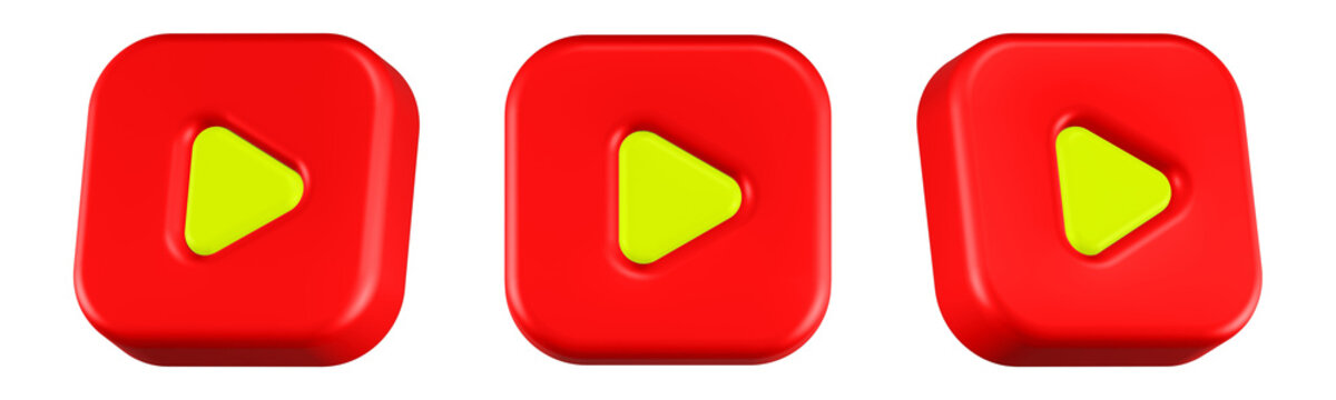 play icon 3D render square button