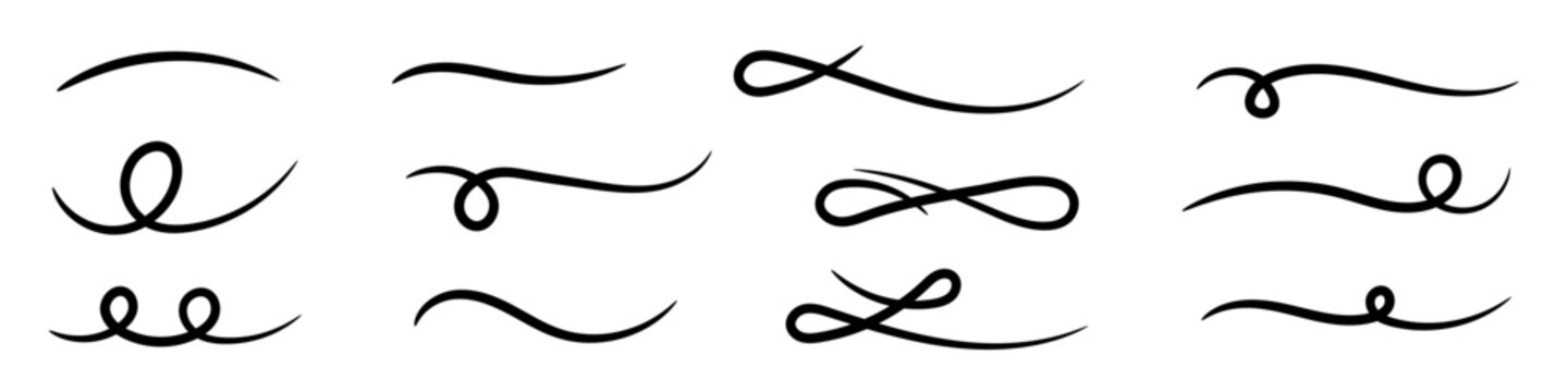 Hand Drawn Curved Underline and Flourish Set for Text Highlighting Typography Social Media and Decorative Design