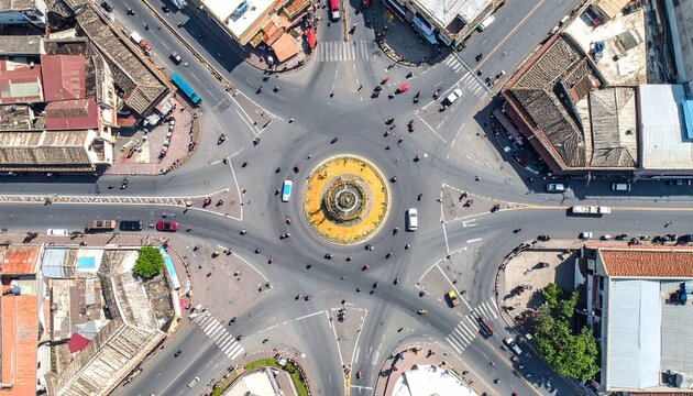 a crossroads intersection, chowk, aerial view