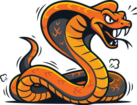 Aggressive cobra snake mascot showing angry expression with open mouth and sharp fangs