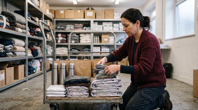 Volunteer prepares practical cold weather supply kits
