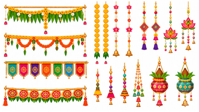 Indian Diwali Toran Garland Hanging Decoration Vector Set