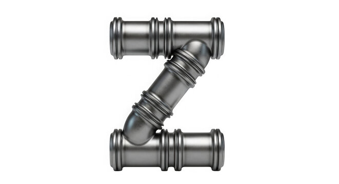 Letter Z made of industrial steel pipes isolated on transparent background