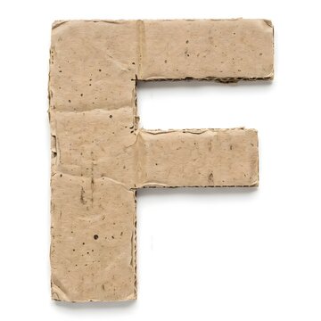 Brown corrugated cardboard letter F 3D typography isolated on white