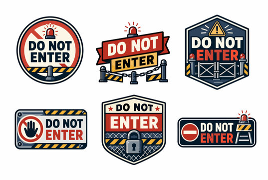 Set of various do not enter signs featuring red and black color schemes. Alert symbols. Security gates. Chains. And padlocks. Effectively communicating prohibition. Restriction