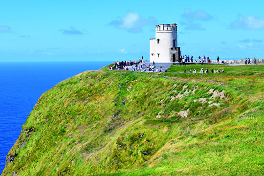 The historic O'Brien's Tower on the world famous Cliffs of Moher in County Clare on the west coast of Ireland.