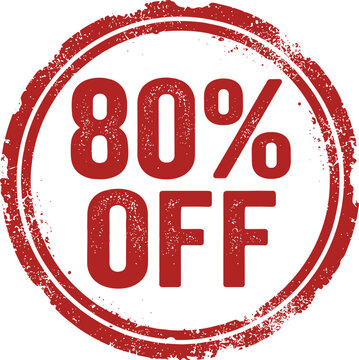 80 Percent Off Red Grunge Rubber Stamp Vector Text Illustration with Circular Frame and Distressed Texture