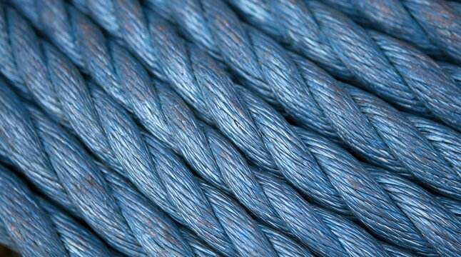 Close up of blue twisted synthetic rope texture