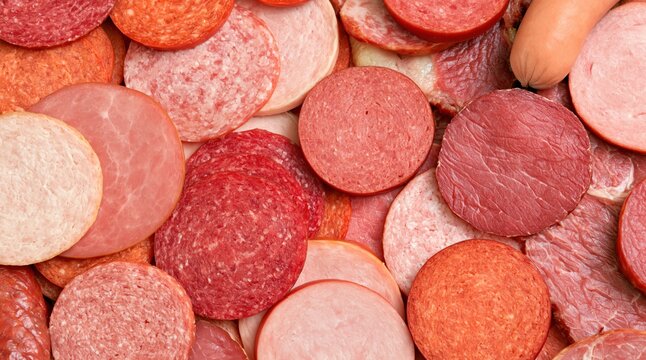 Variety of sliced sausages and deli meats