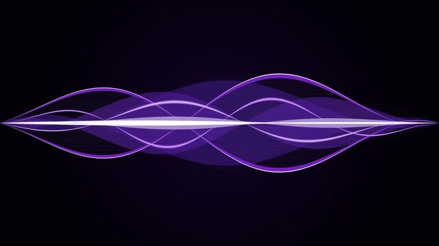 Neon purple audio waveform pulses dynamically across darkness while acoustic frequencies vibrate with vibrant electronic energy, representing modern digital sound technology and musical