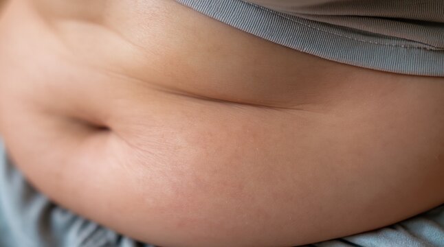 Close up of human abdomen with stomach folds and skin texture
