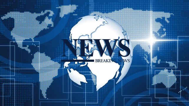 News background with globe and world map silhouettes animation