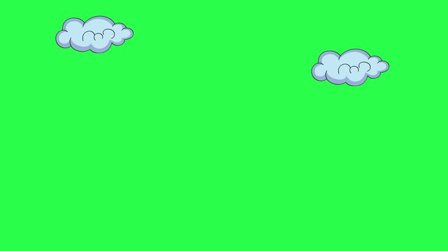 2D animation of clouds moving against green screen. Used for kids stuff and cartoons. Green screen can be removed easily. 