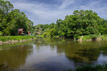 Fototapeta premium Confluence of Morava and Dyje rivers, Zahorie (CHKO Zahorie), triple border of Austria, Slovakia and Czech Republic