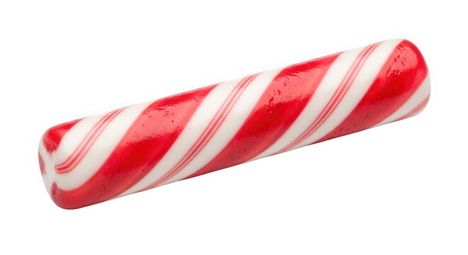 Red and white striped peppermint candy stick isolated on transparent background