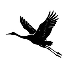 Naklejka premium Crane Bird Silhouette Flying with Long Legs and Wide-Spread Wings