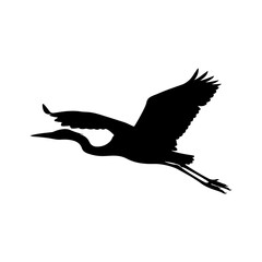 Naklejka premium Elegant Crane Bird Silhouette Flying with Long Neck and Extended Wings