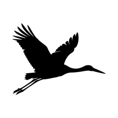 Naklejka premium Flying Crane Bird Silhouette with Extended Neck and Wings Isolated