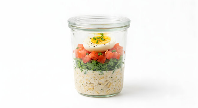 Herzhafte Overnight Oats mit Ei und Spinat auf Wei&szlig;