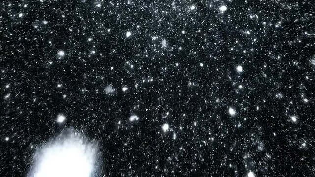 Abstract light particles dancing in dark cosmic space with subtle zoom and bokeh effect