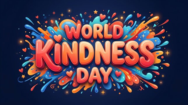 World Kindness Day colorful 3D typography with splash paint design