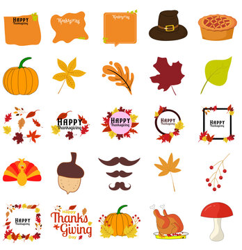 Set of thanksgiving icons, Vector illustration in flat cartoon