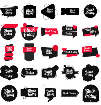 Black friday sale ribbon banners collection. Black friday tag. Market sale tags, shopping sales sign label and marketing labels vector design set