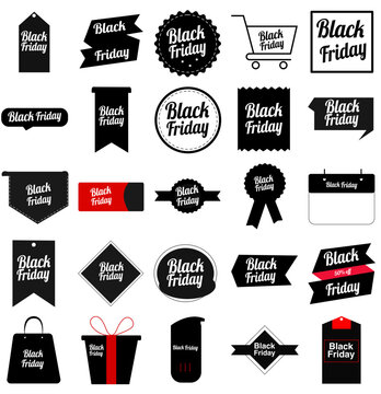 Black friday sale ribbon banners collection. Black friday tag. Market sale tags, shopping sales sign label and marketing labels vector design set