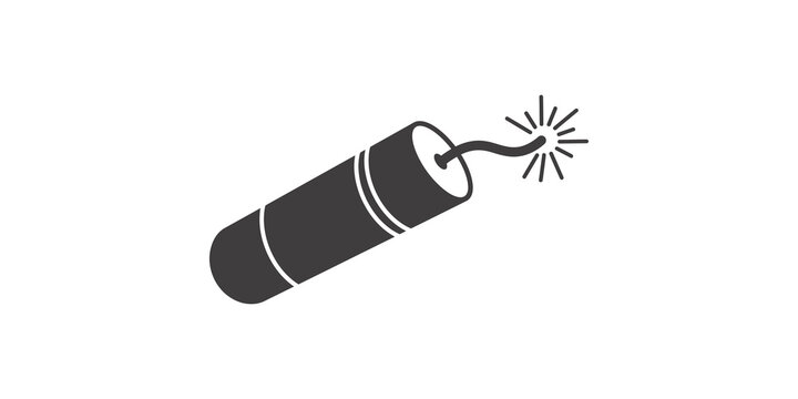 Dynamite stick icon with burning fuse for demolition and explosive danger concepts.