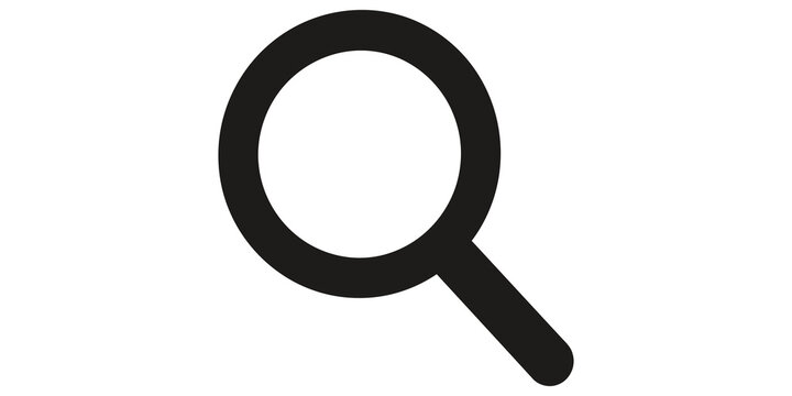 Simple black magnifying glass icon for search functionality and user interface navigation.