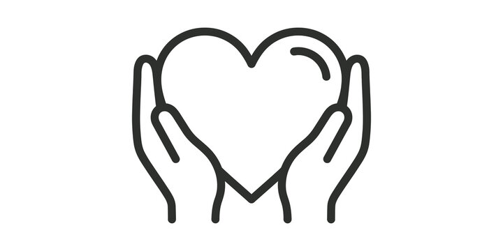 Heart shape icon held in two hands for healthcare and love charity conceptual design.