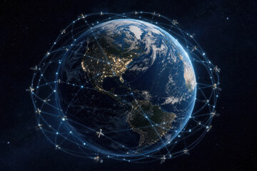 Naklejka premium Planet Earth satellite network global communication space technology digital connection
