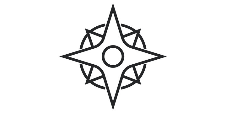 Geometric four pointed star compass icon with circular frame for navigation guidance and directional positioning interface design.