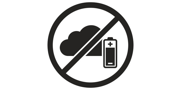 Prohibited cloud and battery icon representing no cloud charging or storage allowed.