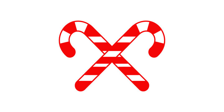 Crossed red candy canes with white stripes festive holiday graphic for Christmas decorations.