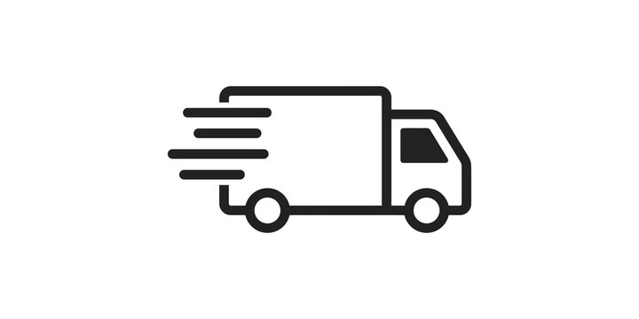 Fast delivery truck icon with speed motion lines for express shipping logistics and transport branding.