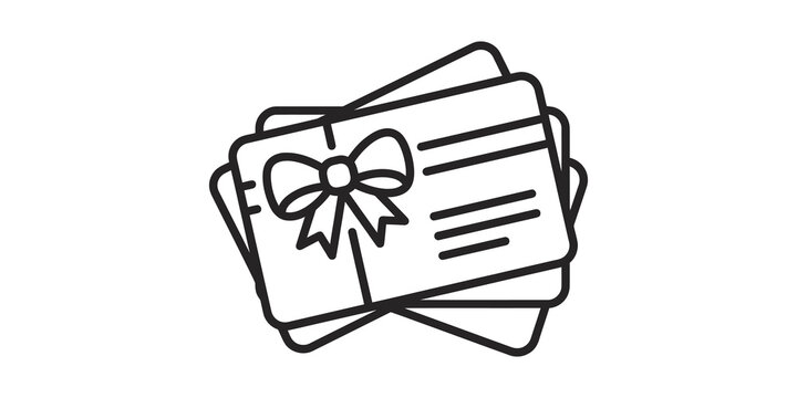 Gift certificate vouchers with ribbon bow line icon for business marketing and retail shopping.
