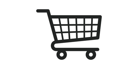 Black silhouette of a shopping cart on a transparent checkered background for e-commerce or retail. © 扁平化图标 