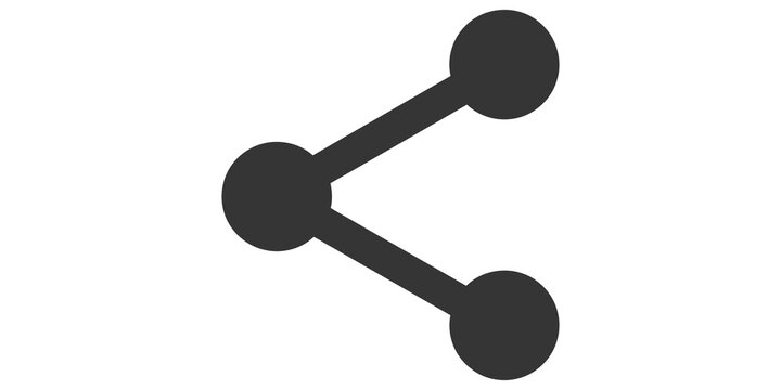 Share network icon with dark grey circular nodes connected by lines for digital media interface communication.