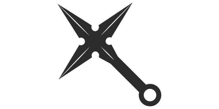 Black silhouette of a shuriken or ninja star on a transparent checkered background for martial arts or games.