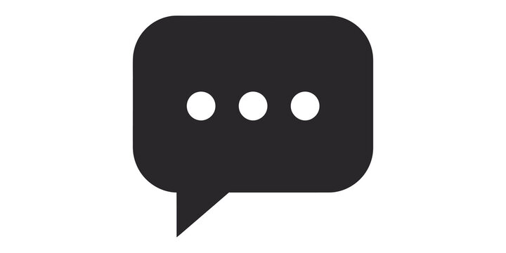 Black speech bubble icon with three dots representing typing and communication status for messaging apps.