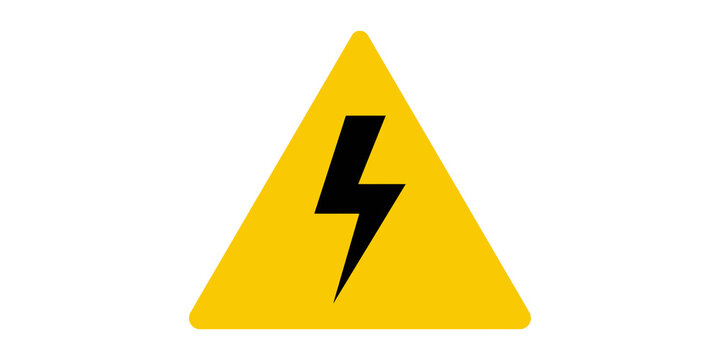 Yellow triangular high voltage warning sign with black lightning bolt symbol for electrical safety awareness.