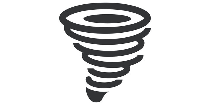 Dark grey tornado cyclone icon for weather forecasting and natural disaster awareness.