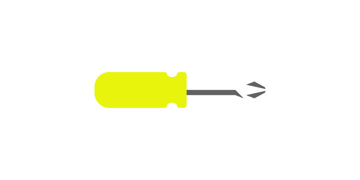 Yellow screwdriver with flat head icon for construction and hardware repair industrial branding projects.